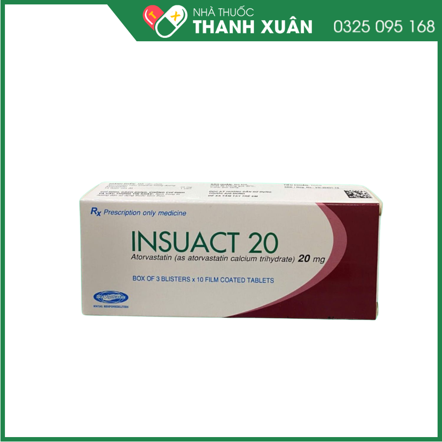 Insuact 20mg điều trị tăng lipid máu, dự phòng biến cố tim mạch